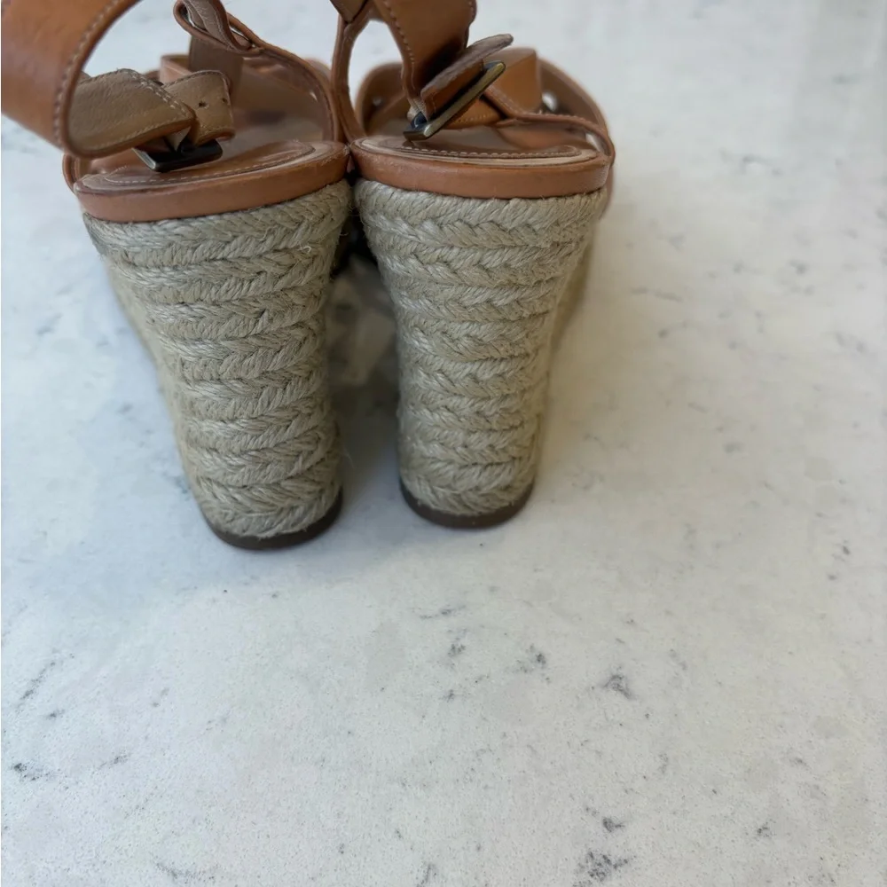 Cole Haan Tan Leather Wedge Sandals, sz 8.5